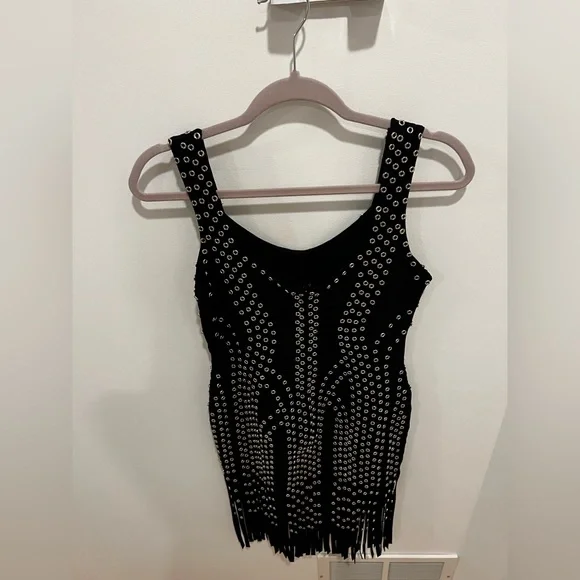 Like New Factory Legerbabe Bandage Black Dress Fringe Bottom - Picture 6 of 8